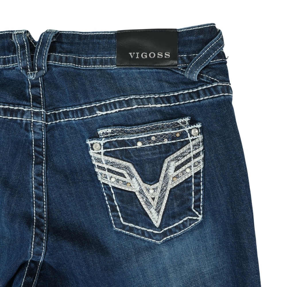 Vigoss The Dublin Capri Women 15/16 (37x23) Blue Thick Stitch Rhinestone Y2K